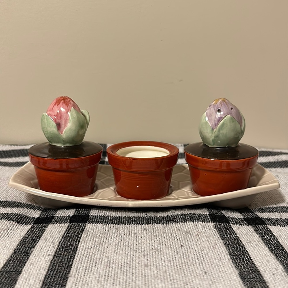 Vintage & Rare Crown Devon Flowerpot Cruet Set